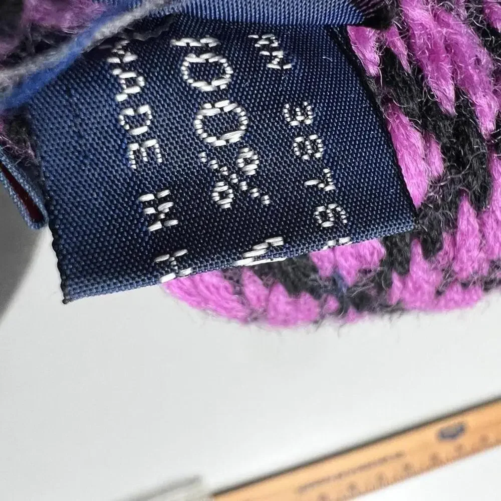 Vintage Herman's Beanie Hat Unisex One Size Pink Wool Knit Pom‎ Geometric Winter